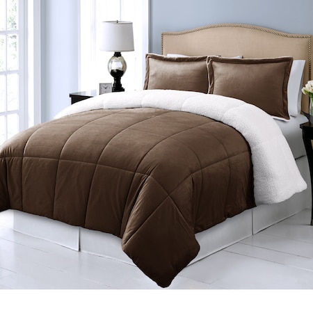 Warm Sherpa Down Alternative Comforter Set, 3pc, Chocolate, King